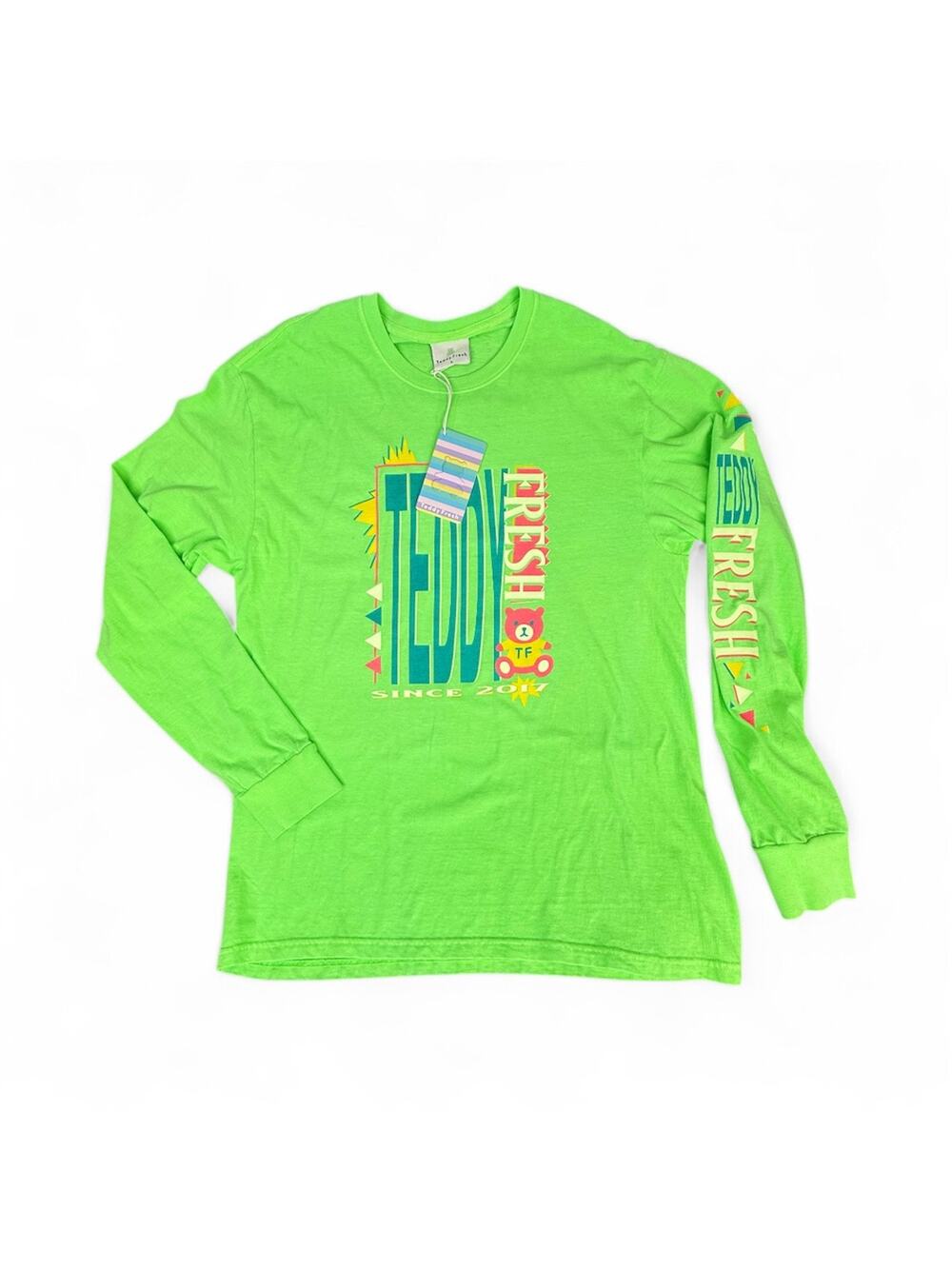 Teddy Fresh Long Sleeve Neon Bear Shirt NEW Large Teddy Bear Fresh Crewneck